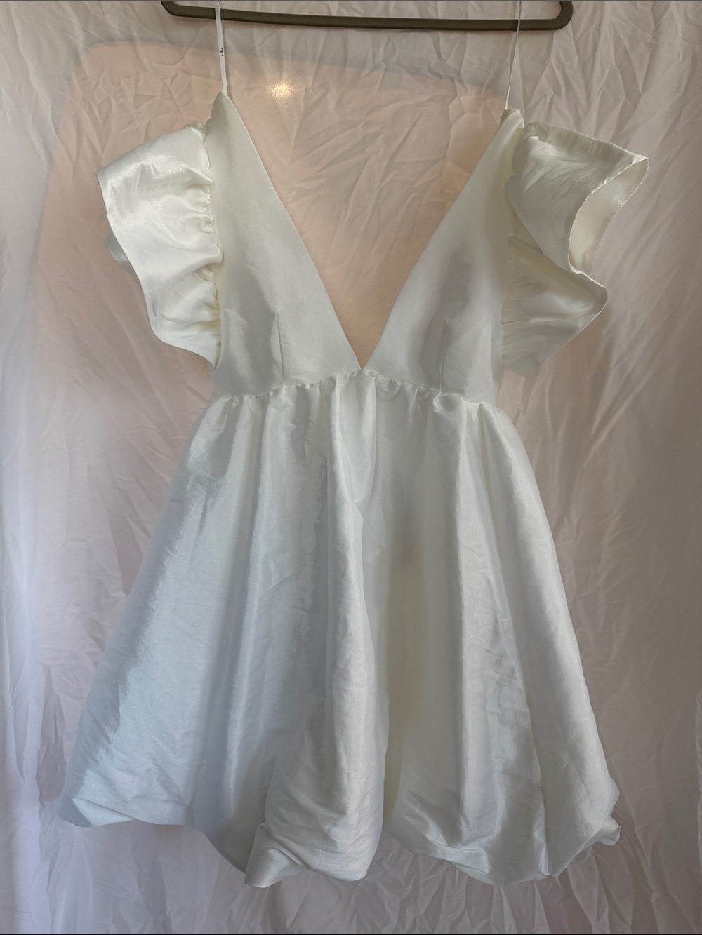 Lulu's White Ruffle-Sleeve Mini Dress